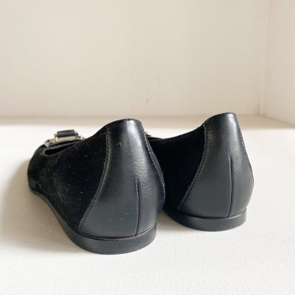 Donald J Pliner Black Suede Metal Monogram Detail Square Toe Flats 8M - Picture 5 of 8